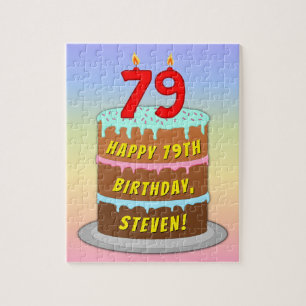 79th Birthday: Fun Cake and Candles + Custom Name Jigsaw Puzzle