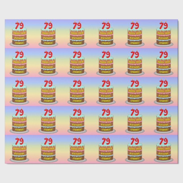 79th Birthday: Fun Cake and Candles + Custom Name Wrapping Paper (Seam)