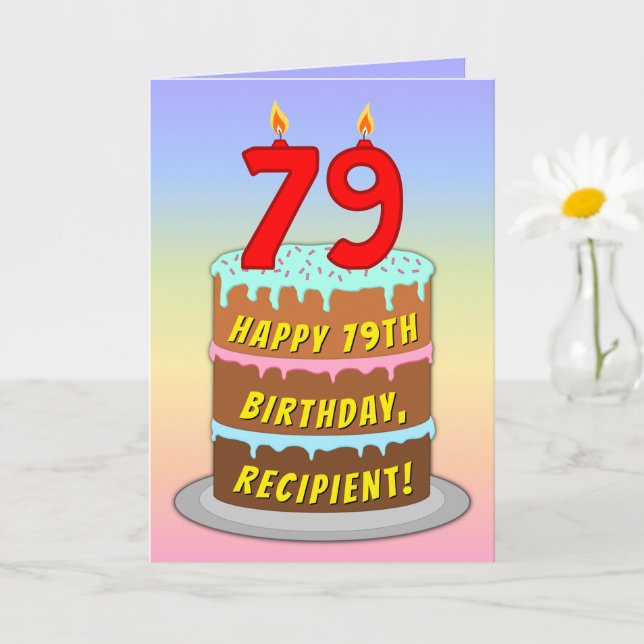 79th Birthday — Fun Cake & Candles, w/ Custom Name Card (Small Plant)