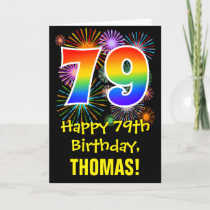 79th Birthday: Fun Fireworks Pattern + Rainbow 79 Card