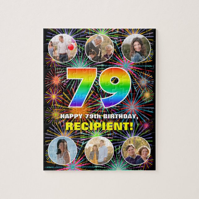 79th Birthday: Fun Rainbow #, Custom Name + Photos Jigsaw Puzzle (Vertical)