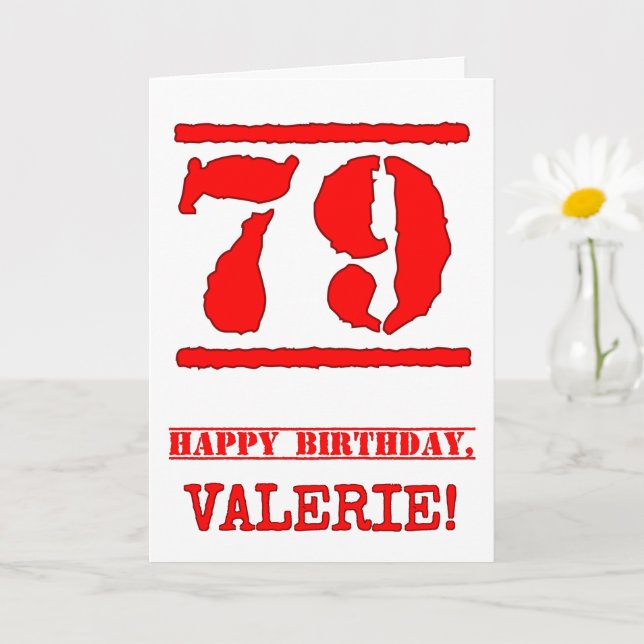 79th Birthday: Fun, Red Rubber Stamp Inspired Look Card (Small Plant)