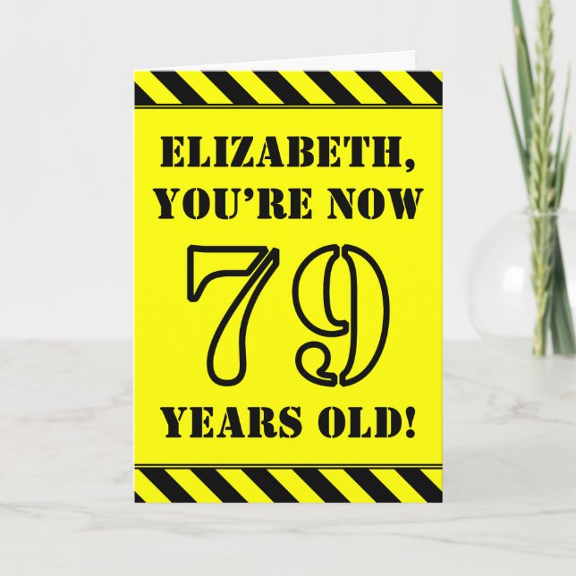 79th Birthday: Fun Stencil Style Text, Custom Name Card (Front)