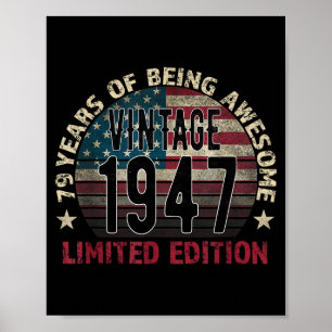 79th Birthday Gift Men Vintage Born 1947 Turning 7 Poster