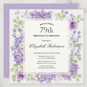 79th Birthday Invitation Elegant Purple Flowers