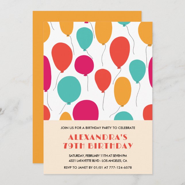 79th birthday invitations Balloons Modern  (Front/Back)