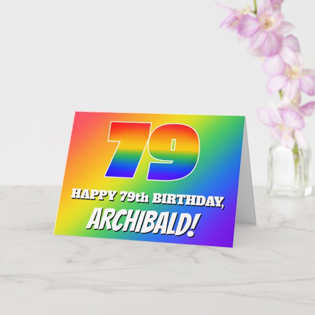 79th Birthday: Multicolored Rainbow Pattern # 79 Card (Orchid)