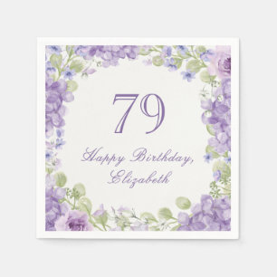 79th Birthday Napkins Elegant Purple Floral