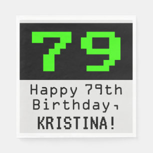 79th Birthday - Nerdy / Geeky Style "79" & Name Napkin