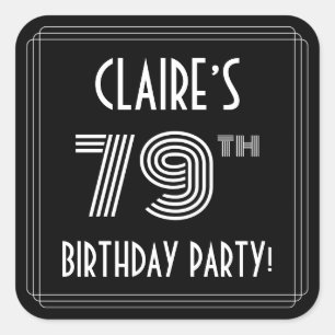 79th Birthday Party: Art Deco Style & Custom Name Square Sticker