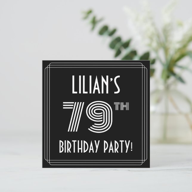 79th Birthday Party: Art Deco Style w/ Custom Name Invitation (Standing Front)