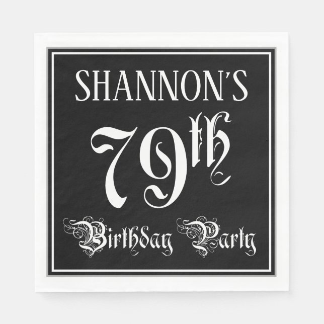 79th Birthday Party — Fancy Script + Custom Name Napkin (Front)