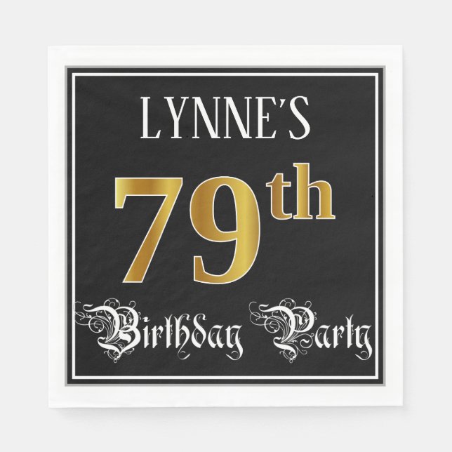 79th Birthday Party — Fancy Script, Faux Gold Look Napkin (Front)