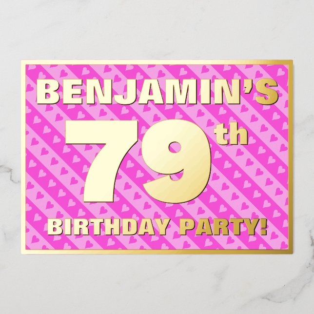 79th Birthday Party — Fun Pink Hearts and Stripes (Front)