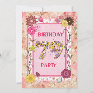 79th birthday party invitation with floral frame