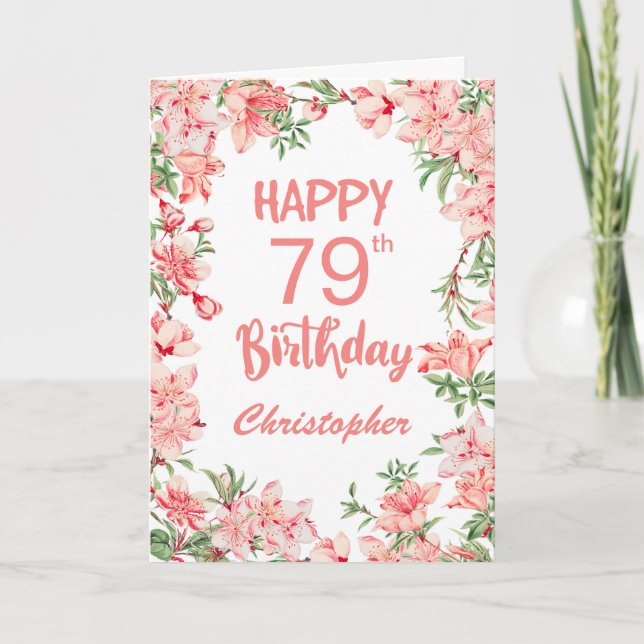 79th Birthday Pink Peach Peonies Watercolor Floral Card (Front)