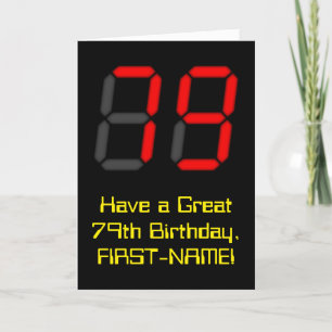 79th Birthday: Red Digital Clock Style "79" + Name Card