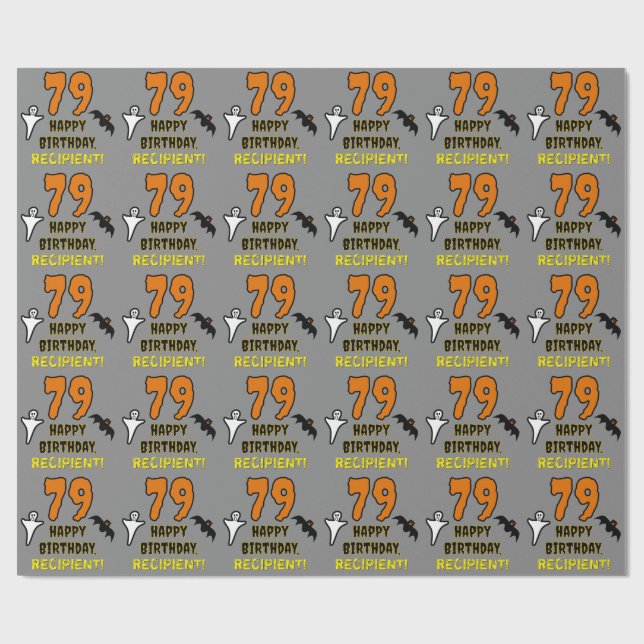 79th Birthday: Spooky Halloween Theme, Custom Name Wrapping Paper (Flat)