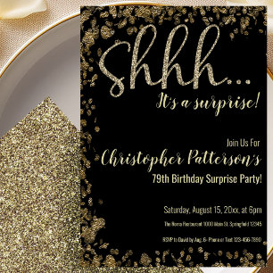 79th Birthday Surprise Party Invitation Gold Black