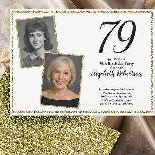 79th Custom Photo White and Gold Invitation