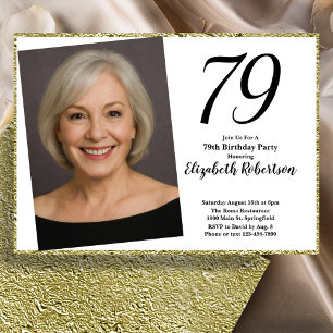 79th Custom Photo White and Gold Invitation