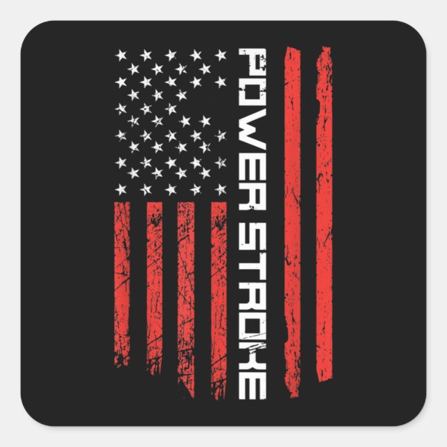 7.3 Diesel Power Stroke American Flag Powerstroke Square Sticker (Front)