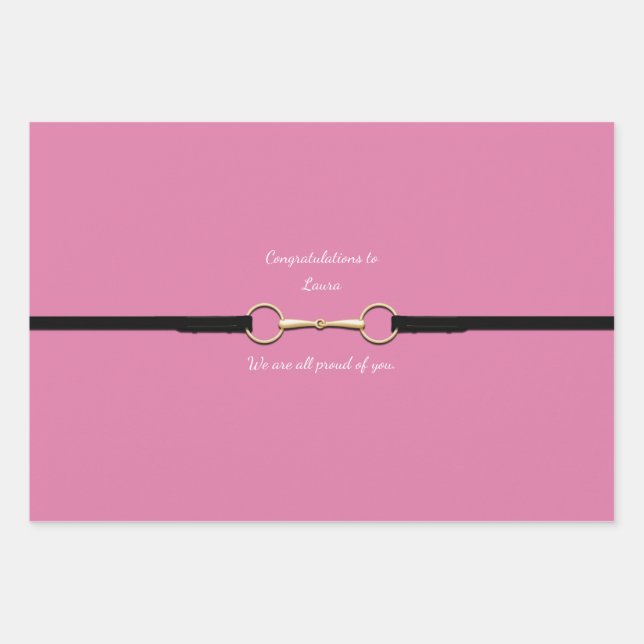 7.5" Snaffle Bit & Reins with Custom Text Pink Wrapping Paper Sheet (Front 2)