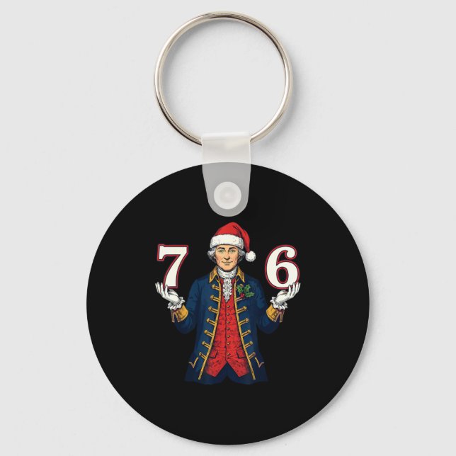 7-6 6-7 Funny George Washington Santa 67 Meme Chri Key Ring (Front)