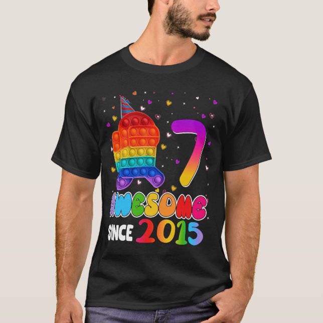 7 Awesome since 2015 Pop it Birthday Kids T-Shirt (Front)