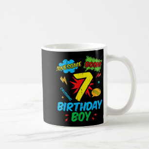 7 Birthday Boy Comic Cool 7th Bday Superhero Party Coffee Mug