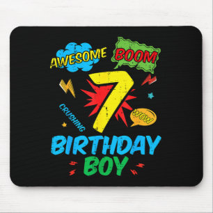 7 Birthday Boy Comic Cool 7th Bday Superhero Party Mouse Pad