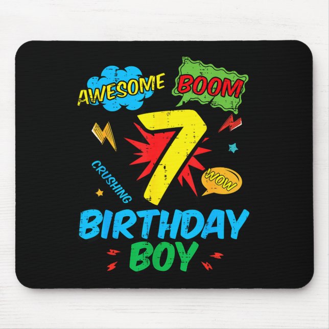 7 Birthday Boy Comic Cool 7th Bday Superhero Party Mouse Pad (Front)