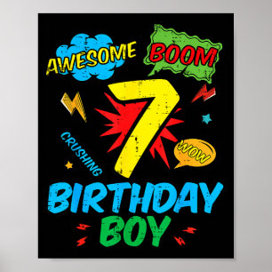 7 Birthday Boy Comic Cool 7th Bday Superhero Party Poster
