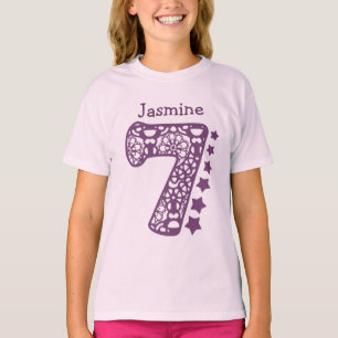 7 Birthday Girl Purple Lace Purple Stars V08V T-Shirt