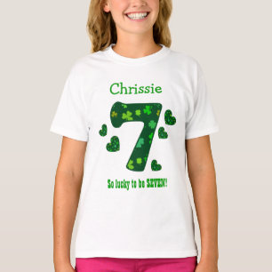 7 Birthday Girl Shamrock Number Custom Name V20 T-Shirt