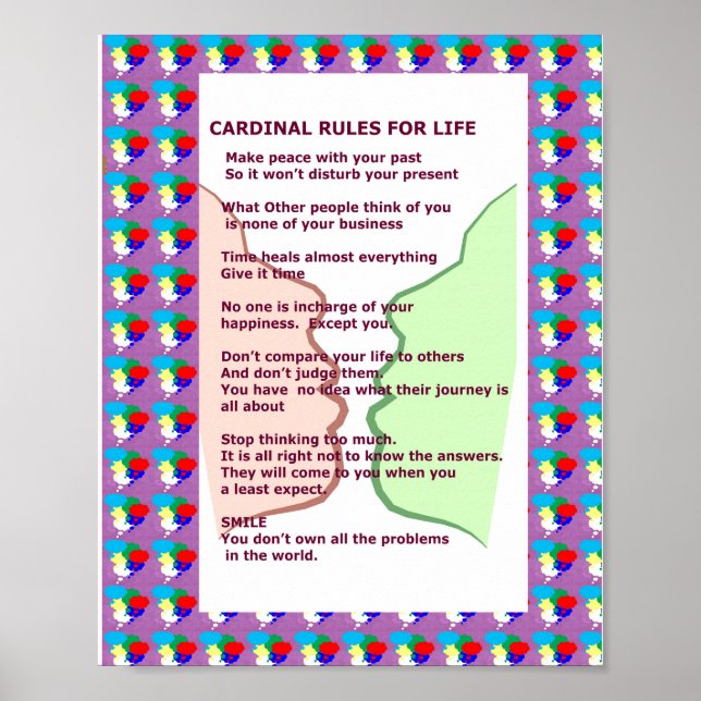 7 CARDINAL RULES FOR LIFE  Graphic Art Wisdom Text Poster (Front)