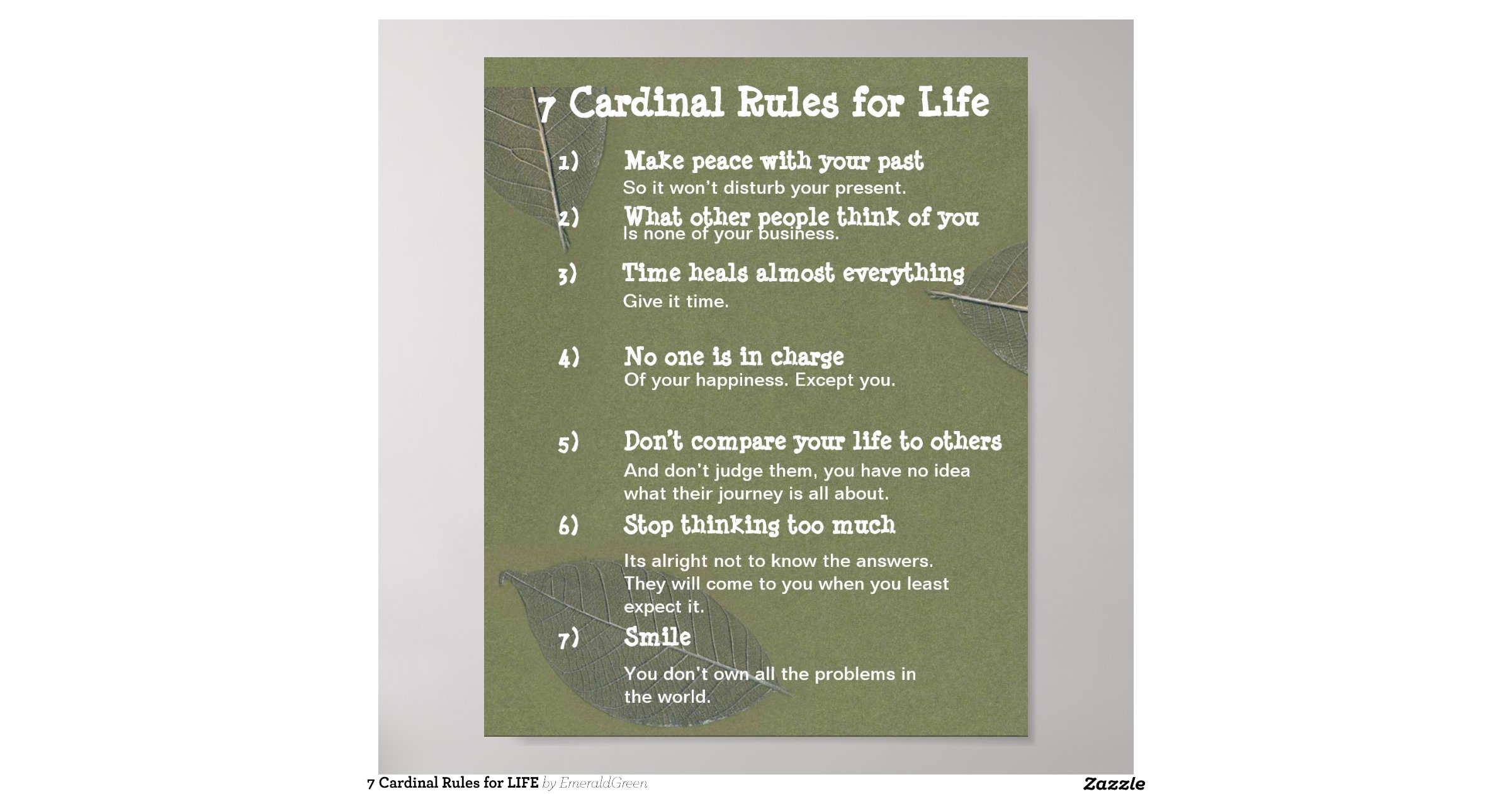 7 cardinal rules for life poster zazzle
