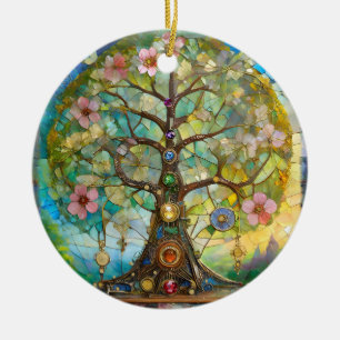 7 Chakra Blossoming Tree Of Life Ceramic Ornament
