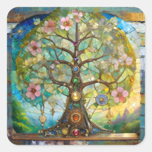 7 Chakra Blossoming Tree Of Life Square Sticker