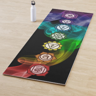 7 Chakra rainbow smoke bold black FRONT ONLY Yoga Mat