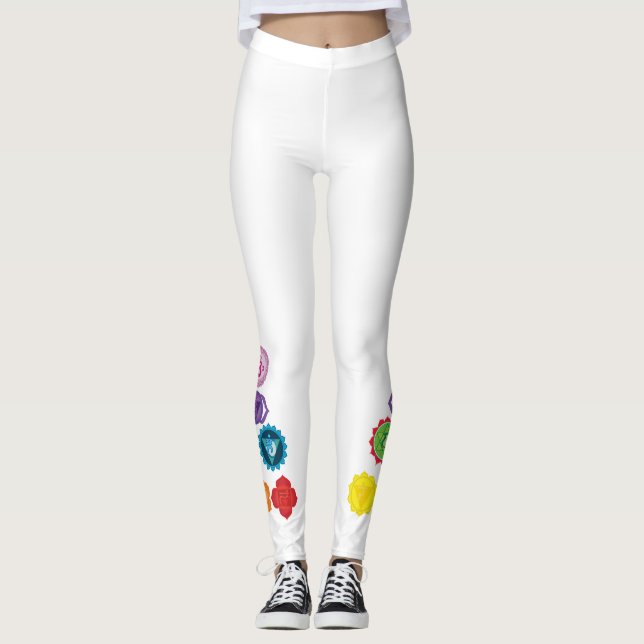 7 Chakras Kundalini Yoga Chakra Leggings, M Leggings (Front)