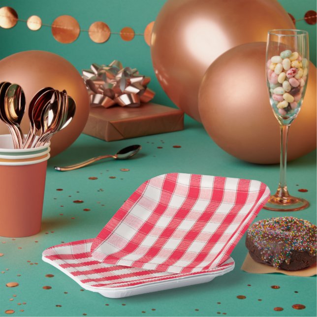7" Chequered Square Paper Plate (Multi)