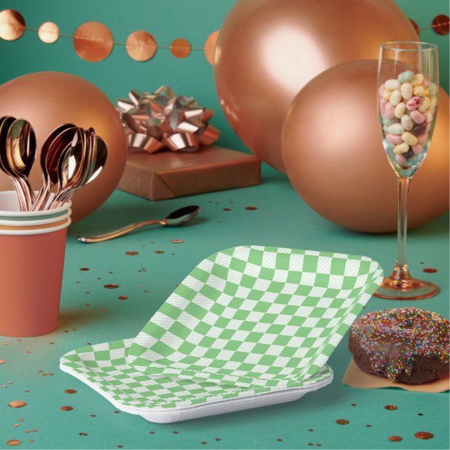 7" Chequered Square Paper Plates (Multi)