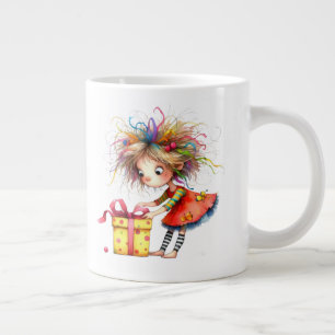 * 7 Colourful Whimsical Christmas GIRL Gift AP9 Large Coffee Mug