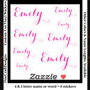 7 Custom Name Word, 4-5 letters Elegant Script Pnk