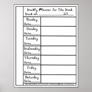 7 Day Black Fabric Font Weekly Planner Printable Poster