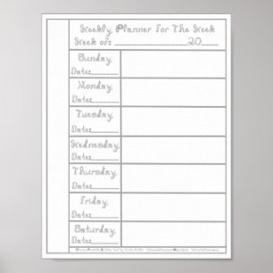7 Day Silver Fabric Font Weekly Planner Printable Poster