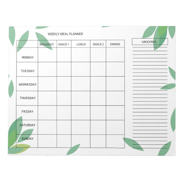 7-Day Weekly Meal Planner – Fresh Green Design Notepad (Front)