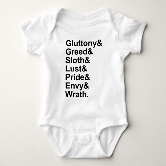 7 Deadly Sins - Pride Gluttony Lust Wrath Envy Baby Bodysuit (Front)