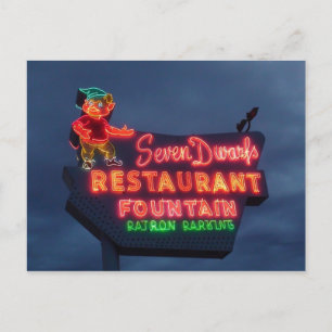 7 Dwarfs Restaurant In Wheaton Il. Retro Neon Sign Postcard